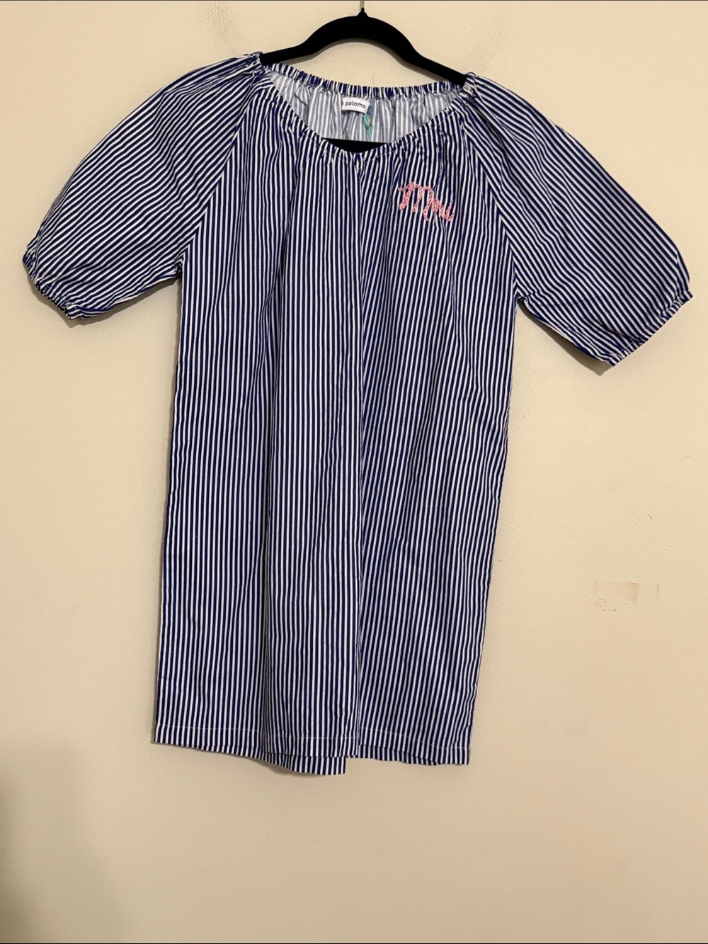 La Paloma Girls Navy Stripe Nightgown Pink Embroidery 10/11y casual vacation